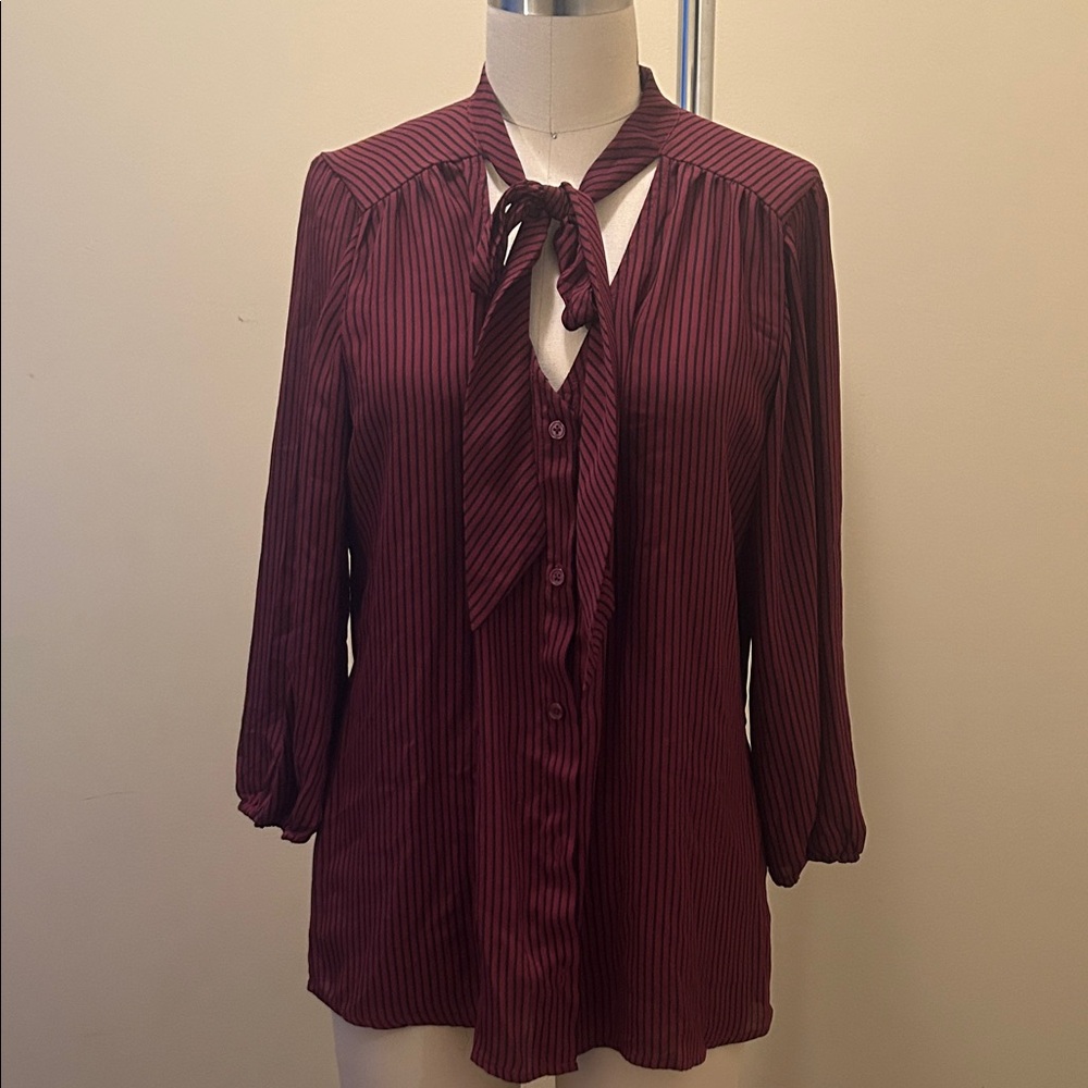 Elegant Burgundy Striped Women's Top